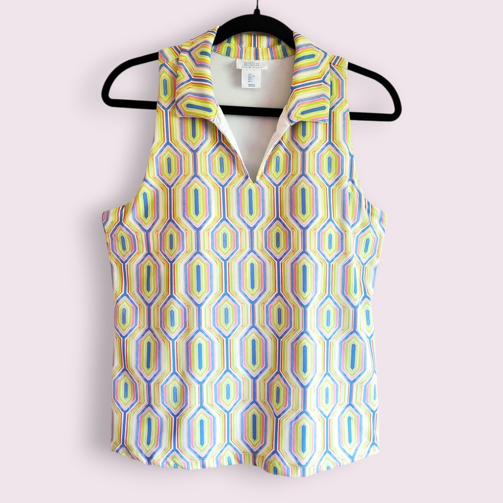 Sigrid Olsen Golf Tennis Tank Top Sleeveless Geometric Multicolor Women's L - Picture 1 of 4